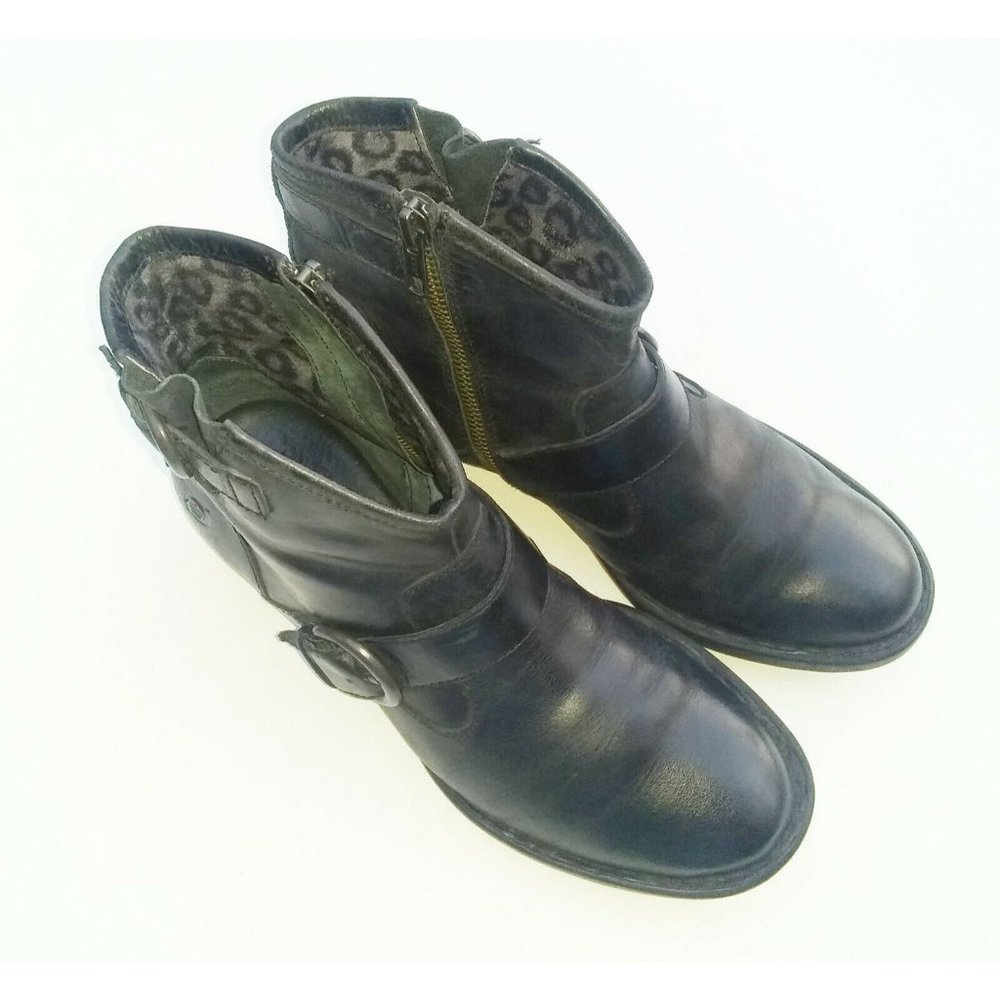 Born Black Leather Zip Buckle Fashion Ankle Boots Bootie Size 7.5